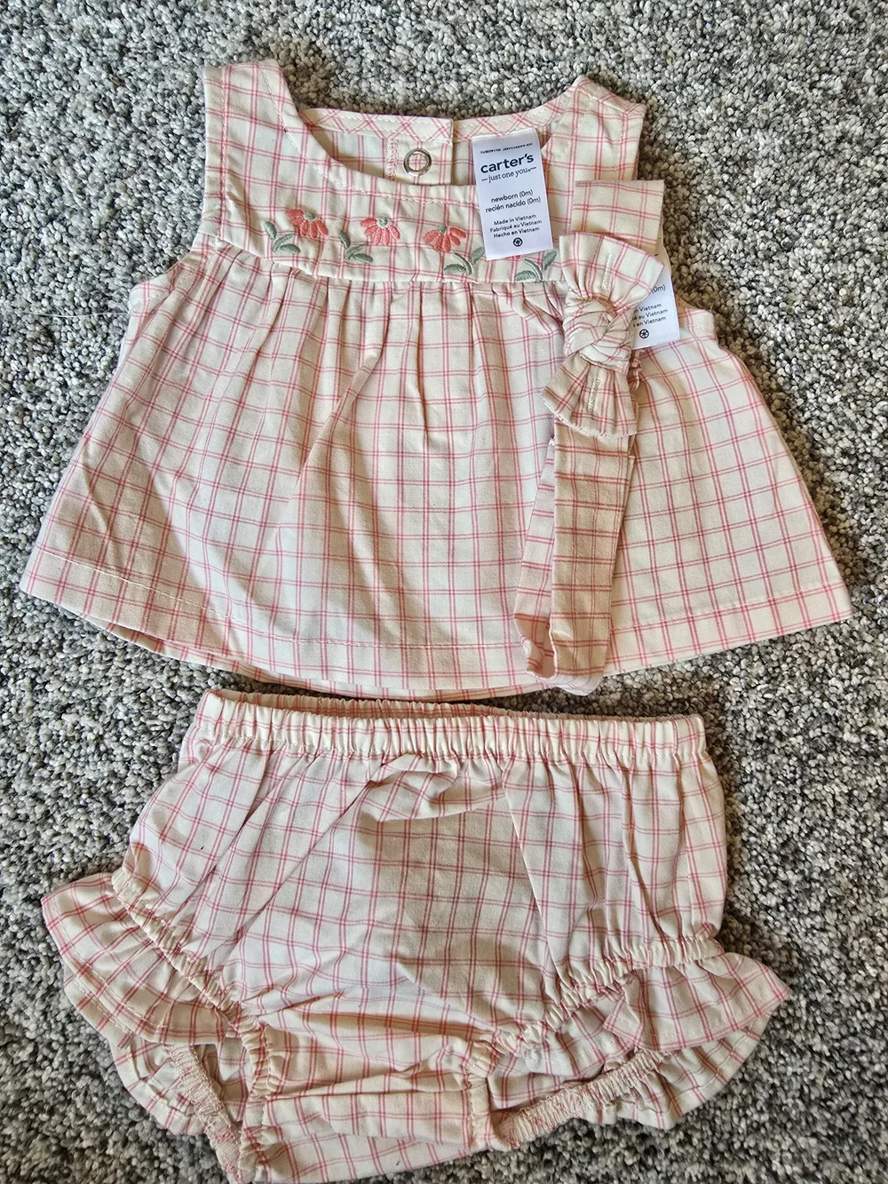 Carter's Pink Plaid Cream Two-Piece Baby Matching Set